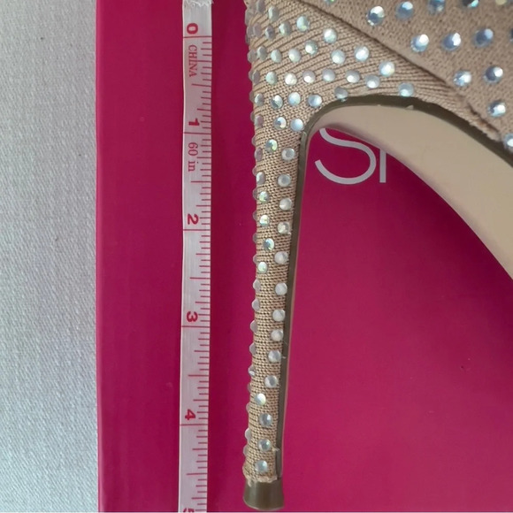 Nude Fabric Ankle Boot-Heel with Rhinestones - Picture 3 of 5